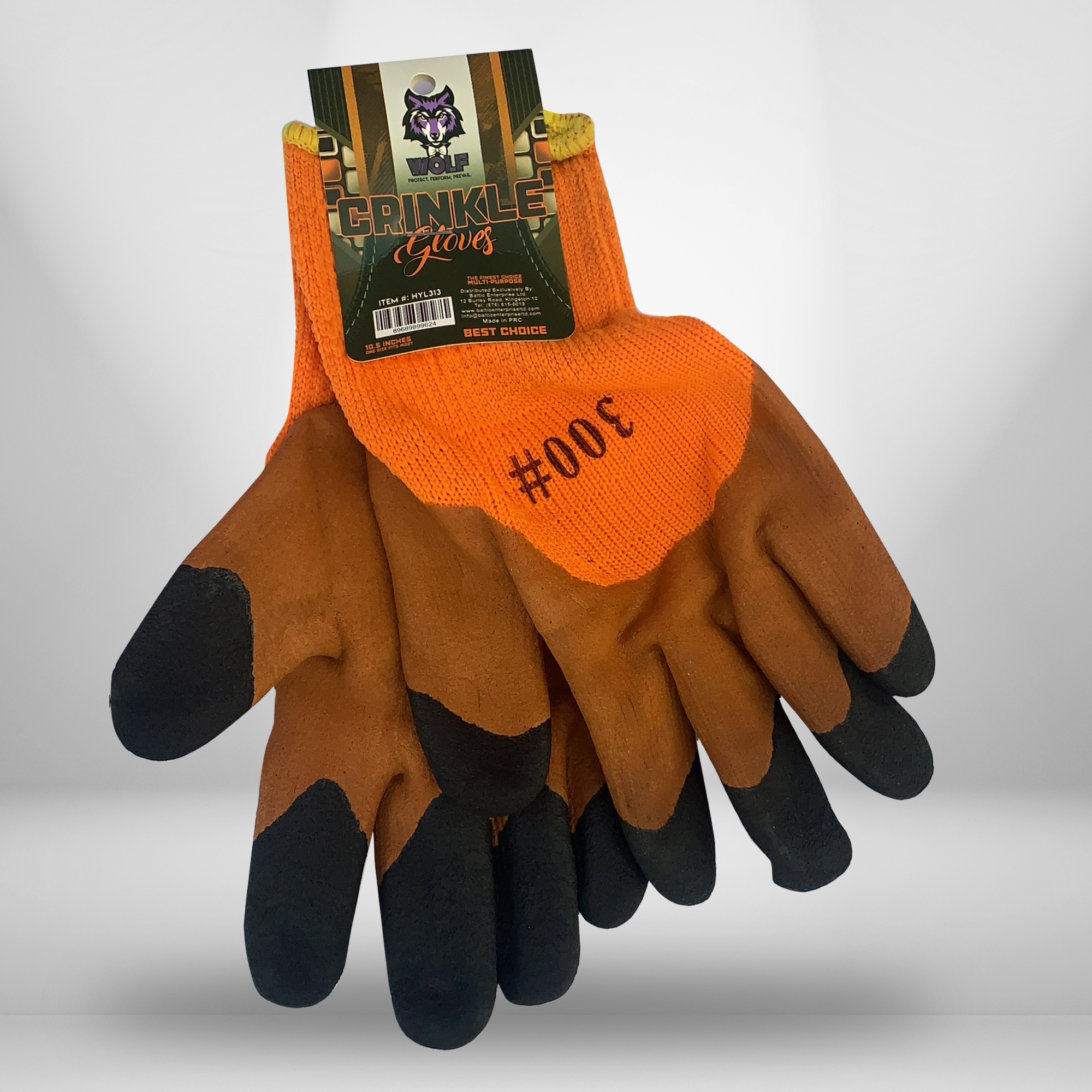 3 HYL313 - WOLF Orange Crinkle Grip Work Gloves